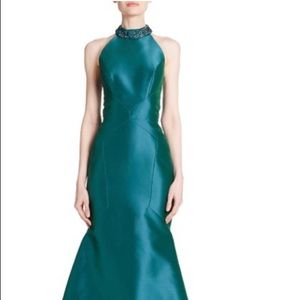 Emerald green Theia gown.